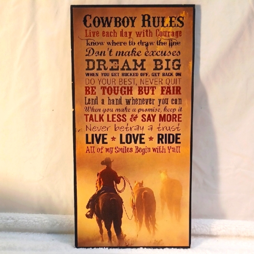 Cowboy Rules Wall Hanging 6" x 12" Made in the U.S.A.